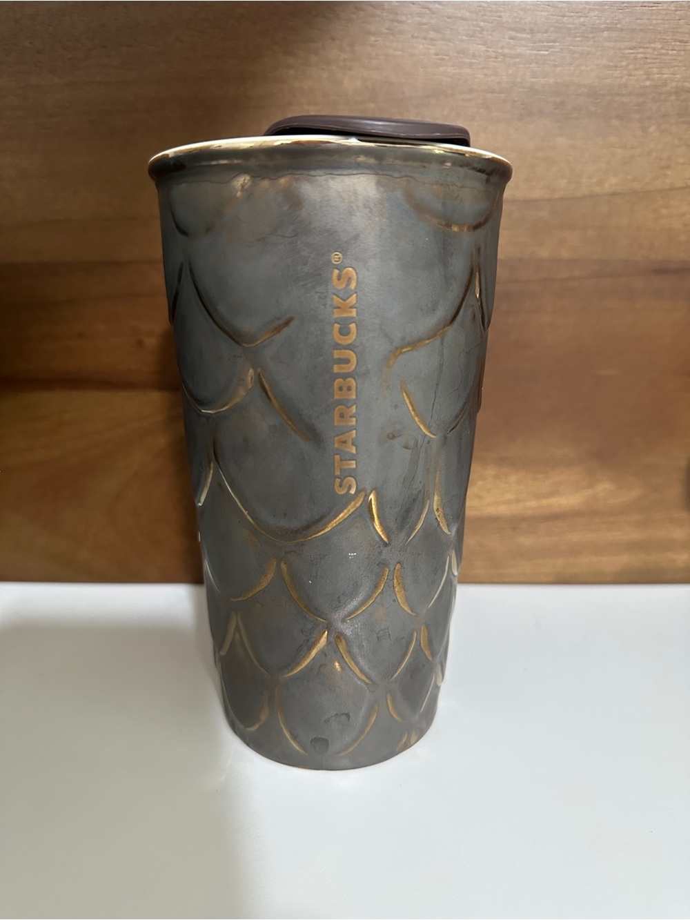 Starbucks Tumbler Mermaid Scales Anniversary Collection 2016 Bronze Ceramic 10oz